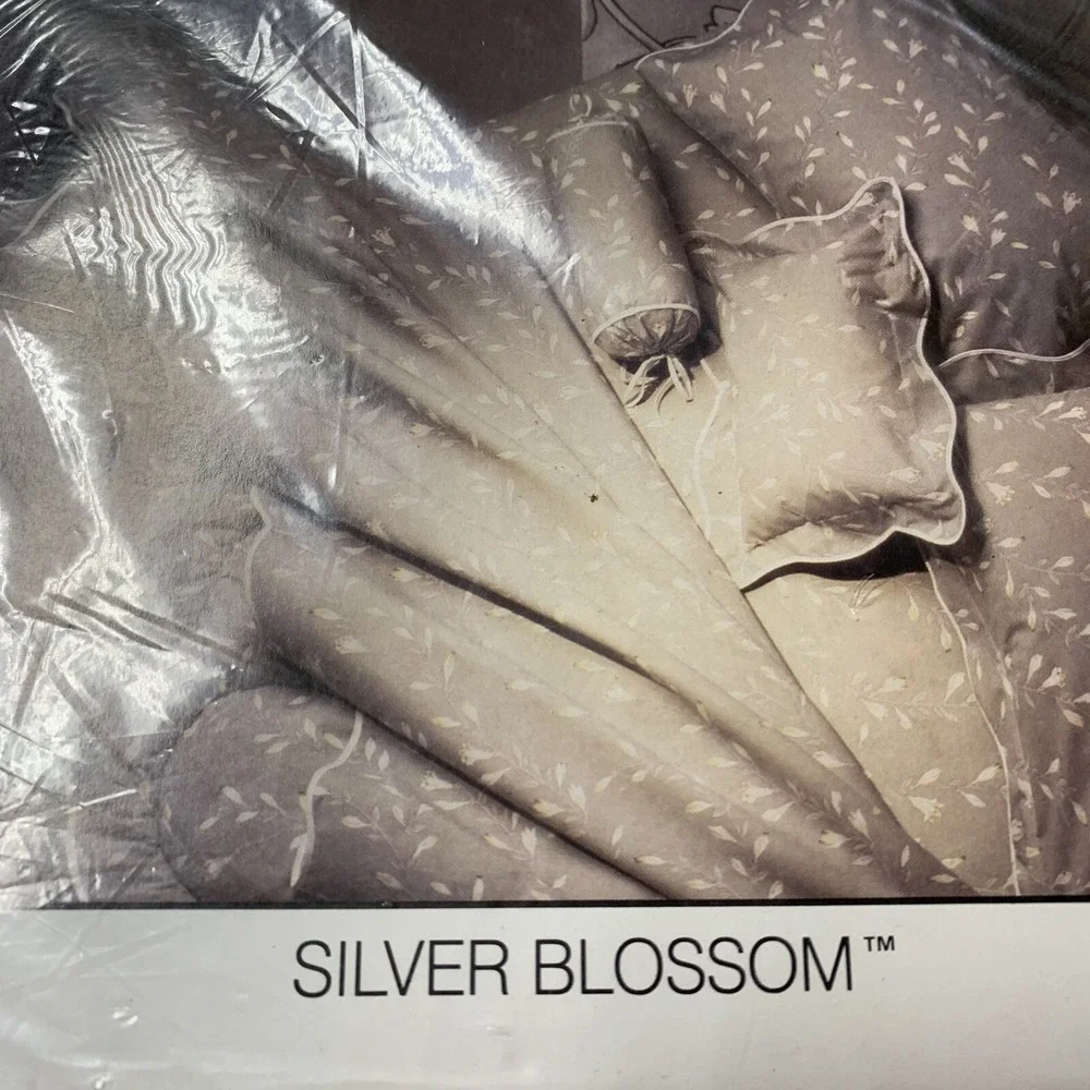 Vintage Wamsutta Percale Silver Blossom Gray Retro Double Flat Sheet NOS NEW